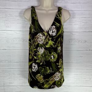 VTG Christine Gerard y2k green brown medium babydoll‎ floral tank whimsygoth USA
